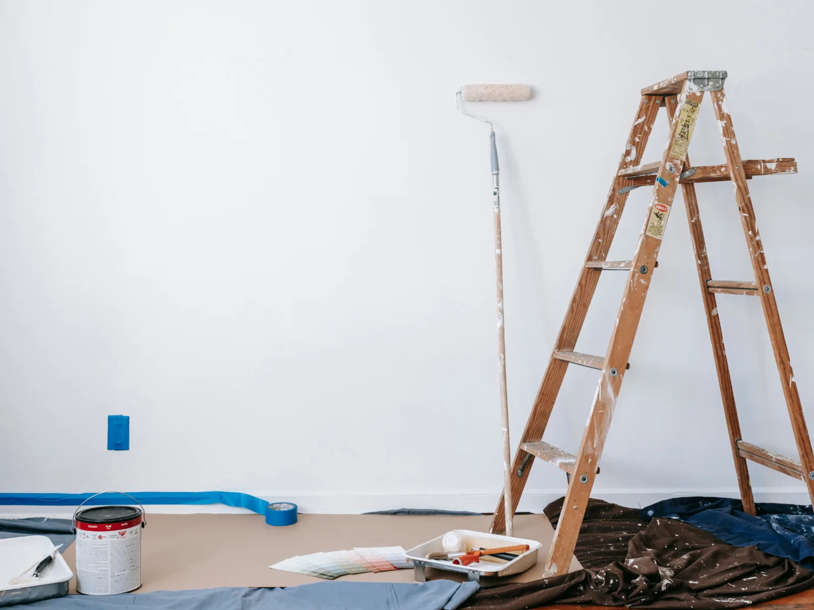 Decorating and general building work in progress in a prepared room